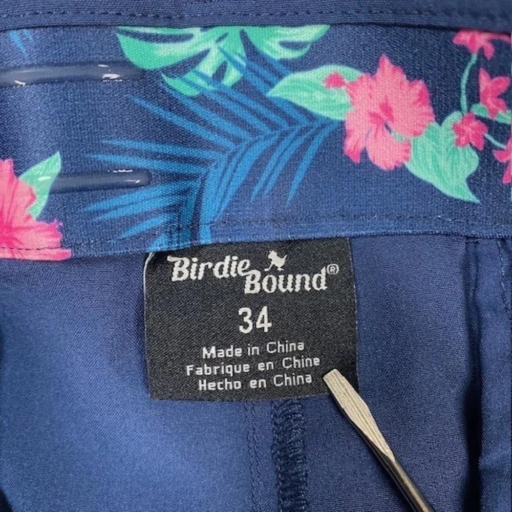 Birdie Bound‎ Mens Navy Blue Performance Golf Cargo Shorts Size 34 Tropical Trim